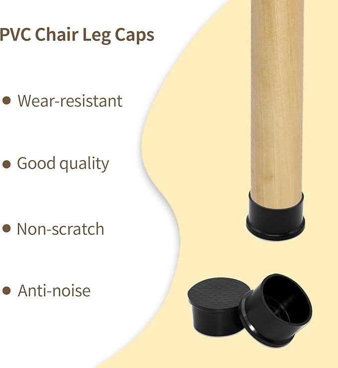 Flyshop 2", 50 mm, Patio Round Chair Leg Caps, Furniture Table Feet Covers Floor Protectors, Flexible Anti-Scratch PVC Legs Tips, 8 Pack, Black - Image 6