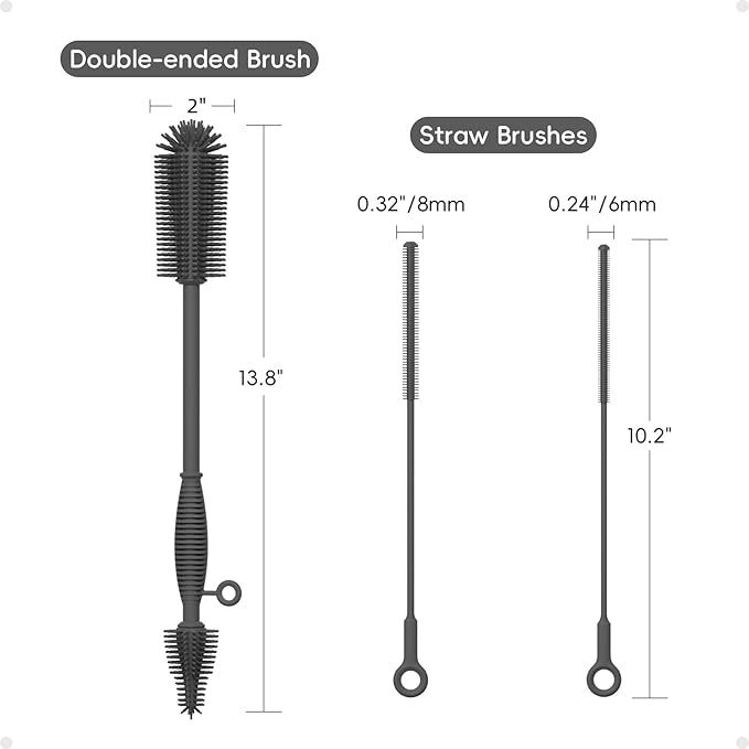 Silicone Cleaning Brush Kit,Water Bottle and Straw Cleaner Brush Set for Tumbler,Baby Bottle,Breast Pump Part,Nipple,Sippy Cup,Glass,Dishwasher Safe,BPA Free,3 Pcs - Image 7