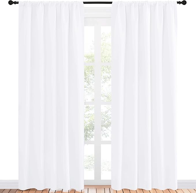 NICETOWN White Bedroom Curtain Panels - Multi-Function Noise Reducing Performance Window Treatment Thermal Insulated Rod Pocket Room Darkening Drapes for Nursery (2 Panels, 52 by 84) - Image 2