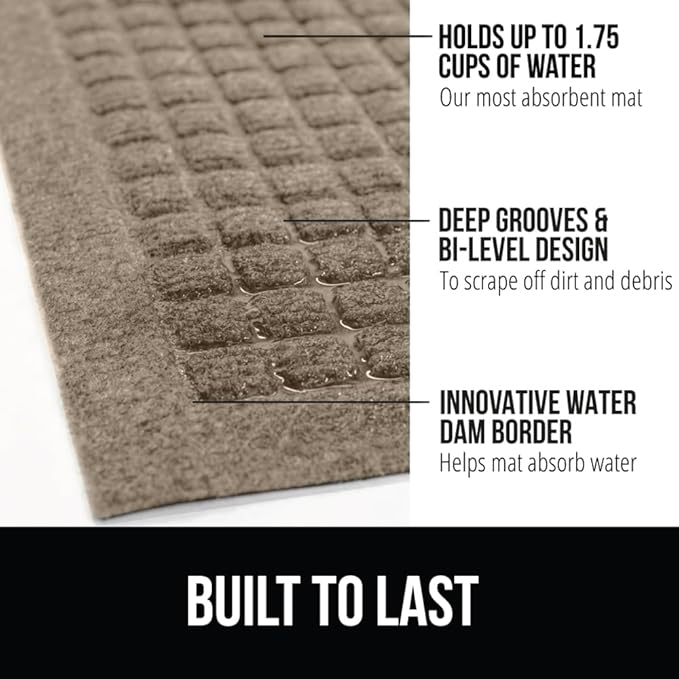 GORILLA GRIP Front Door Mat, Indoor Outdoor Ultra Absorbent HydroAbsorb Doormat, Absorbs Up to 1.7 Cups of Water, Stain and Fade Resistant, Rubber Backing Doormats, Captures Dirt, 29x17 Beige - Image 2