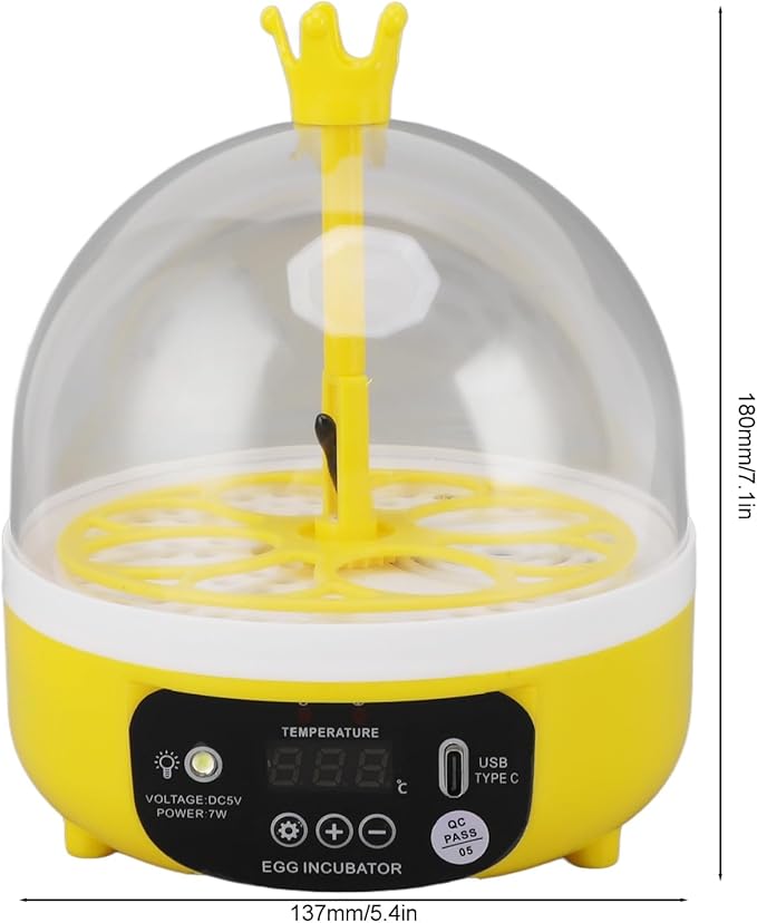 7W Egg Incubator, 4 Egg Poultry Incubator with Manual Temperature Control Egg Turner Egg Candler Egg Turning Humidity Control (Manual Turning) - Image 5
