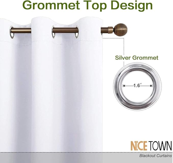 NICETOWN Window Curtain for Bedroom - (Pure White Color) 70 inches Width x 63 inches Length, 1 Panel, Window Treatment Grommet Kitchen Drape for Doors - Image 2