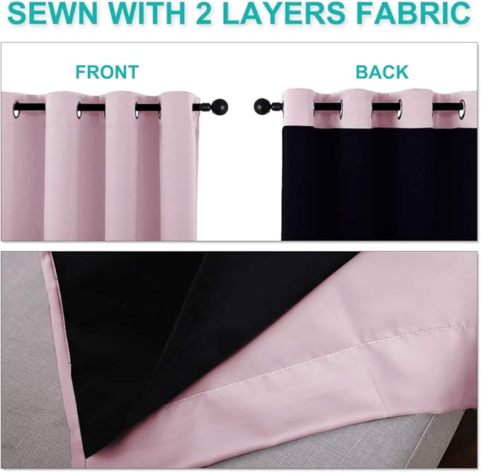 NICETOWN Full Shading Curtains 90" Long 2 Panels Set for Windows, Lavender Pink, Pack of 2, 52" W, Super Heavy-Duty Black Lined Blackout Curtains for Bedroom, Privacy Assured Window Treatment - Image 5