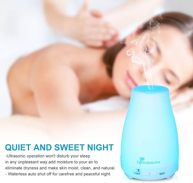 Diffuserlove 2 Pack 200ml Essential Oil Diffuser Ultrasonic Aromatherapy Diffuser with Waterless Auto Shut-Off Aroma Cool Mist Humidifiers with 6 Bottles of Natural Essential Oils /7 Color LED Lights - Image 5