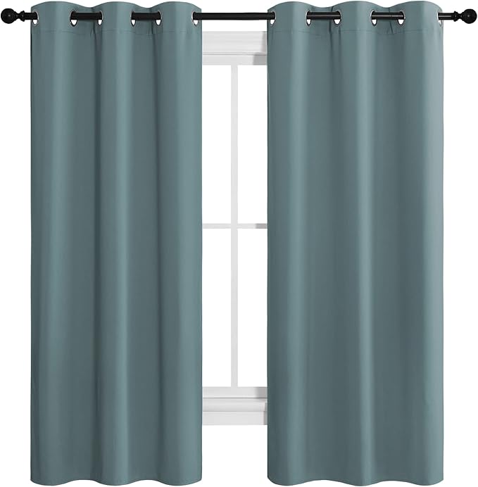 NICETOWN Modern Blackout Curtains Noise Reducing, Thermal Insulated and Privacy Room Darkening Drape Panels for Boy's Guest Room Door Small Short Window (Greyish Blue, 2 Panels, W42 x L68 -Inch) - Image 2