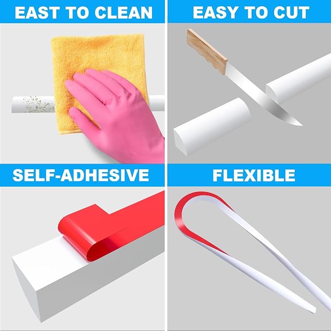 Duzzy 98 Inch Flexible Quarter Round Molding, Silicone Rubber Peel and Stick Shower Water Barrier Suitable for the Shower Corner or Kitchen Countertop Sink and Cooktop - Image 5