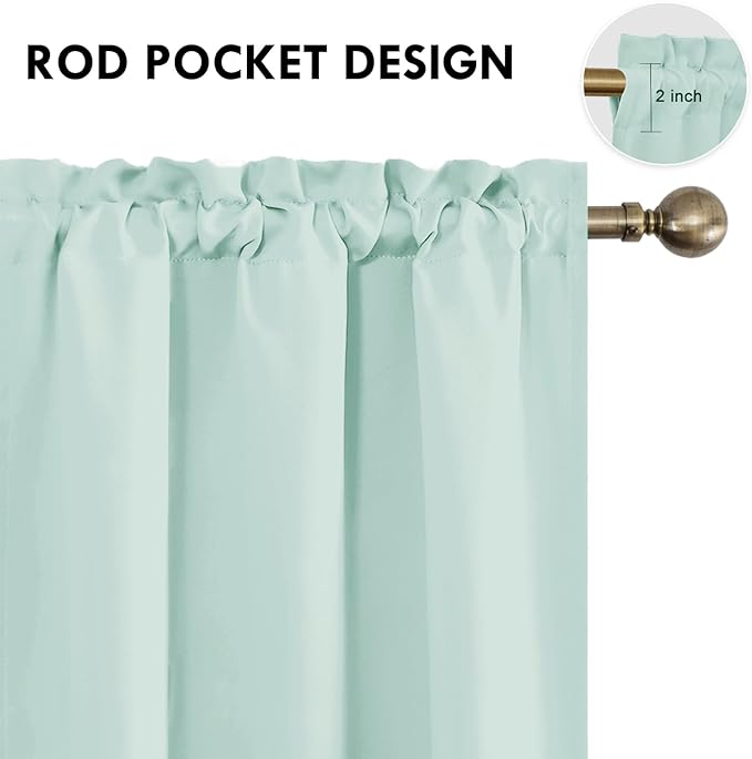 DWCN Blackout Curtains for Living Room Thermal Insulated, Energy Saving & Noise Reducing Bedroom Curtains, Mint Green, W 42x L 45 Inch, Set of 2 Rod Pocket Curtain Panels - Image 4