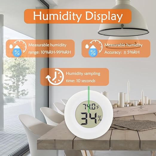6-Pack Mini Round Hygrometer Thermometer Digital LCD Monitor Indoor Outdoor Humidity Meter Gauge Temperature for Humidifiers Greenhouse Reptile Fahrenheit Celsius White - Image 3