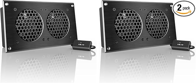 AC Infinity AIRPLATE S5, Quiet Cooling Fan System 8" with Speed Control, for Home Theater AV Cabinets (Pack of 2) by ACInfinity