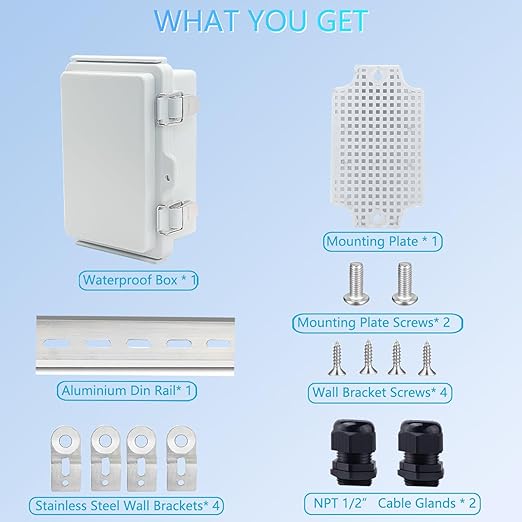 Waterproof Junction Box, ABS Plastic Electrical Box with Stainless Steel Latch, Hinged Cover Electric Project Enclosure Box with Mounting Plate, Wall Brackets & Cable Gland 5.9"x3.9"x2.8" - Image 6