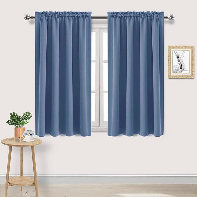 DWCN Blackout Curtains – Thermal Insulated, Energy Saving & Noise Reducing Bedroom and Living Room Curtains, Dusty Blue, W 52x L 54 Inch, Set of 2 Rod Pocket Curtain Panels by DWCN