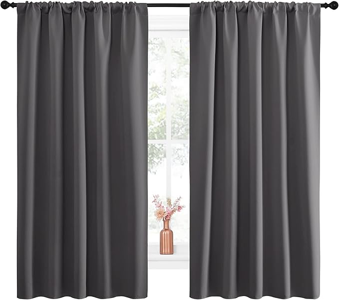 NICETOWN Blackout Curtain Panels for Window - Energy Efficient & Noise Reducing Thermal Insulated Rod Pocket Blackout Drapes/Draperies for Living Room (Grey, 2 Panels, W52 inches x L63 inches) - Image 2