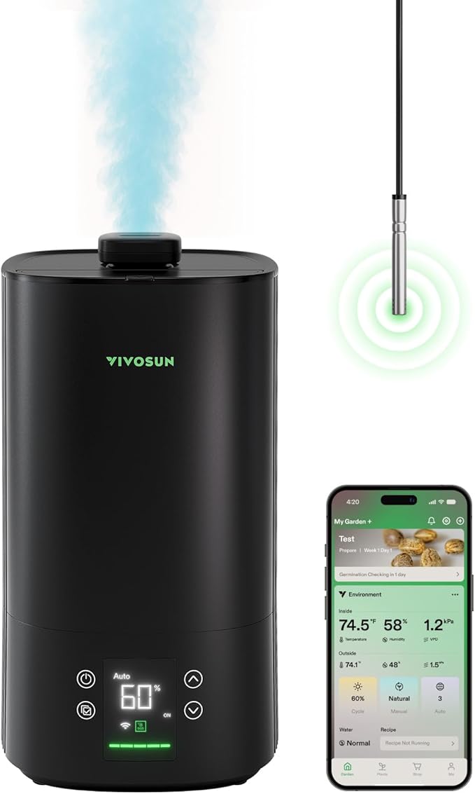 VIVOSUN AeroStream H05 Intelligent Wi-Fi Humidifier, 1.32 Gal / 5 L Humidifier with Temp & Humidity Probe, Smart Remote Control, Designed for Growers by VIVOSUN