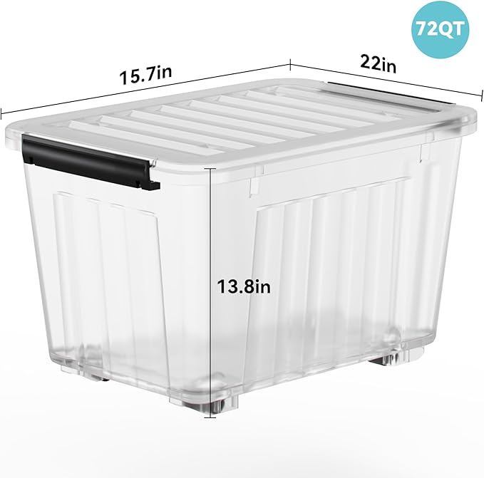 Nazhura 72 Quart Plastic Storage Bin, Stackable and Nestable Storage Boxes with Clear Lids and Secure Latching Buckles, Large Storage Container (Clear, 72Quart-4Pack) - Image 3