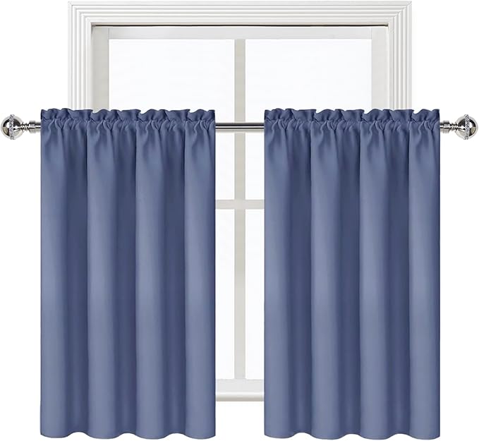 DWCN Blackout Curtains for Living Room Thermal Insulated, Energy Saving & Noise Reducing Bedroom Curtains, Dusty Blue, W 52x L 36 Inch, Set of 2 Rod Pocket Curtain Panels - Image 9