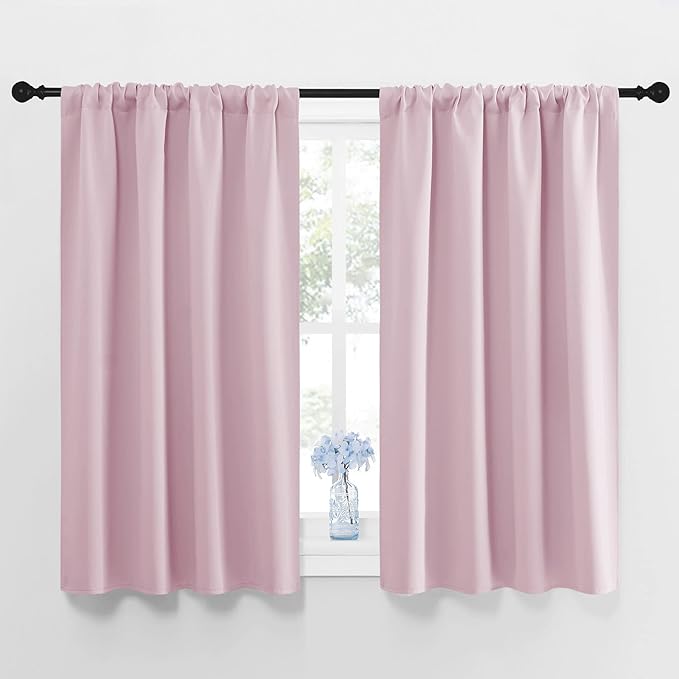 NICETOWN Blackout Curtains for Girls Room - Nursery Essential Thermal Insulated Solid Rod Pocket Top Blackout Drapes (Lavender Pink=Light Pink, 1 Pair, 42 x 45 Inch) by NICETOWN