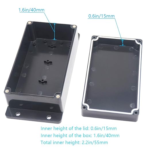 Zulkit Junction Box ABS Plastic Dustproof Waterproof IP65 Universal Electrical Boxes Project Enclosure with Fixed Ear Black 6.22 x 3.54 x 2.36 Inch (158 x 90 x 60mm)(Pack of 2) - Image 6
