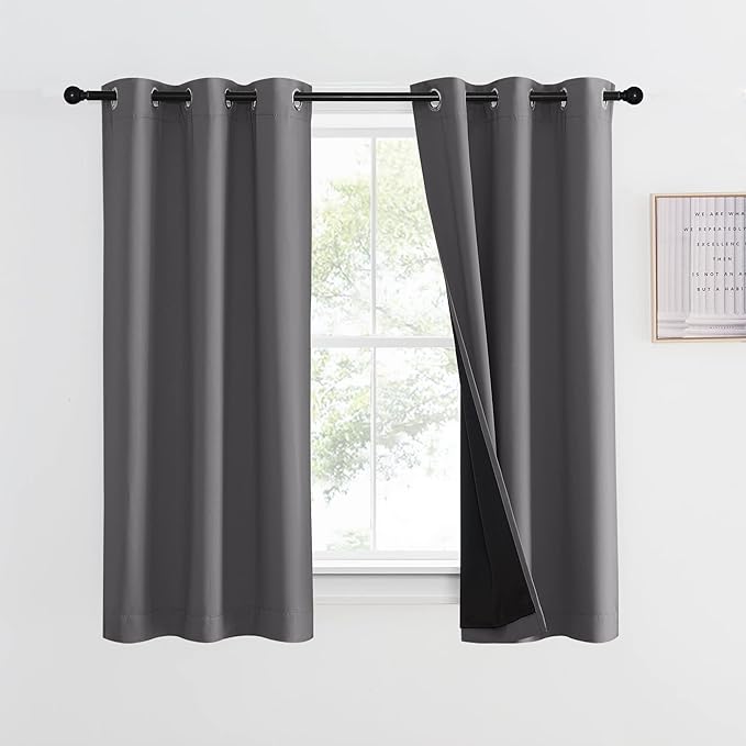 NICETOWN 100% Blackout Curtain with Black Liners, Thermal Insulated Full Blackout 2-Layer Lined Drape, Noise Cancellation Window Drapery for Dining Room (Grey, 1 Panel, 42-inch W by 54-inch L) by NICETOWN