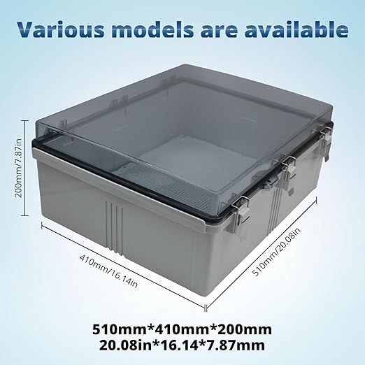 MAKERELE Clear Waterproof Boxes for Outdoors IP67 Large Outdoor Electrical Junction Box with Hinged Cover with Mounting Plate and 1" NPT*2(20"*16.1"*7.9") - Image 4