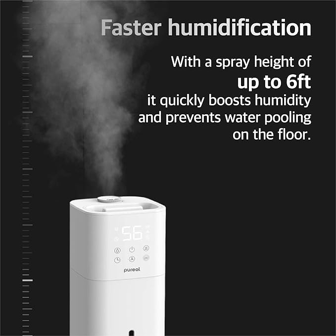 Pureal 10L Tower Humidifier, 83H Runtime, Warm & Cool Mist, Large Room, Top-Fill Tank On Wheels, Auto Mode, 12H Timer, Remote Control, Mood Light, White - Image 8
