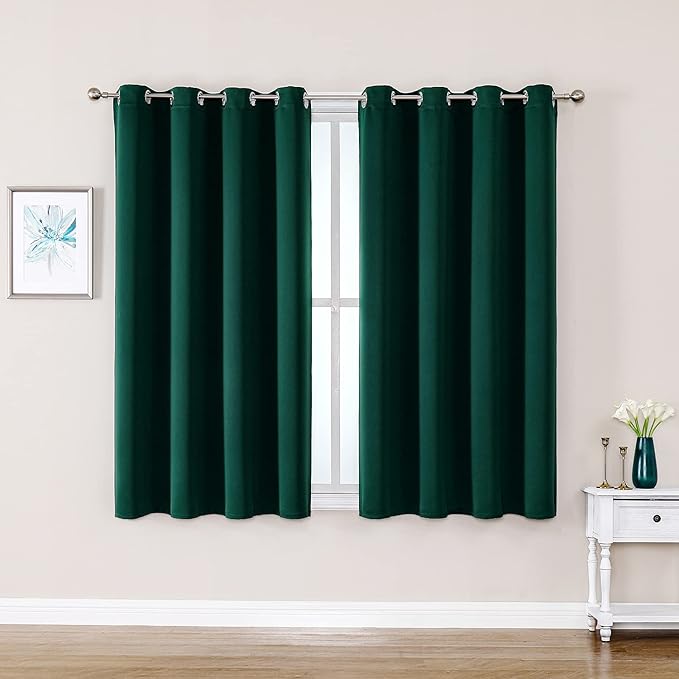ChrisDowa Grommet Blackout Curtains for Bedroom and Living Room - 2 Panels Set Thermal Insulated Room Darkening Curtains (Forest Green, 52W x 63L) by ChrisDowa