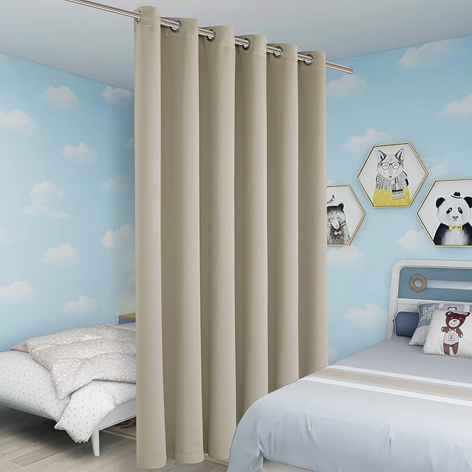 BONZER Room Divider Blackout Curtain Wide Room Darkening Total Privacy Wall Noise Reducing for Bedroom, 84L x 70W Inch (7L x 5.8W ft), 1 Panel, Cream - Image 5