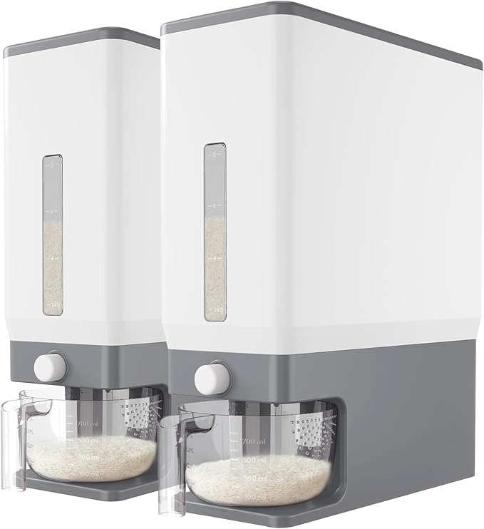 Lifewit 2 Pack Rice Dispenser 25 Lbs(11.3kg), Rice Storage Container Sealed Moisture Proof with Measuring Cup for Kitchen Pantry Household, BPA-Free, Grey by Lifewit