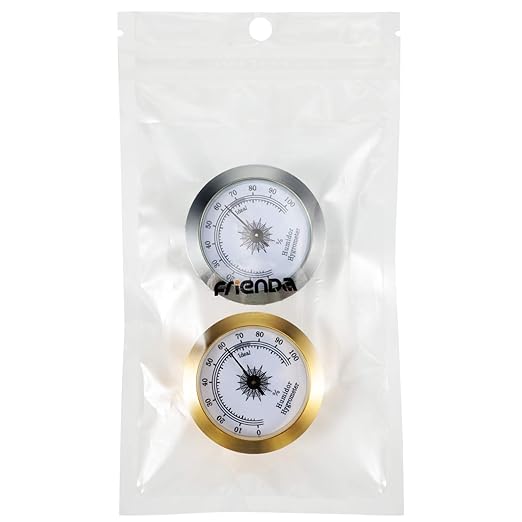 Frienda 2 Pcs Hydrometer 2 Inch Humidity Meter Cigar Humidor Hygrometers Round Cigar Hygrometer for Humidor Cabinet Cans(Silver, Gold) - Image 7