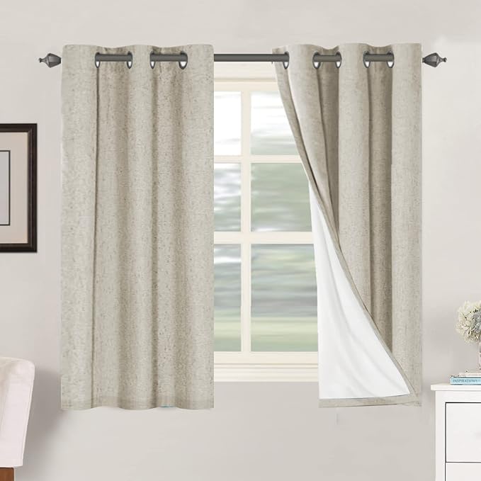 H.VERSAILTEX 100% Blackout Curtains for Bedroom Thermal Insulated Linen Textured Curtains Heat and Full Light Blocking Drapes Living Room Curtains 2 Panel Sets, 42x54 Inch, Cobblestone by HVERSAILTEX