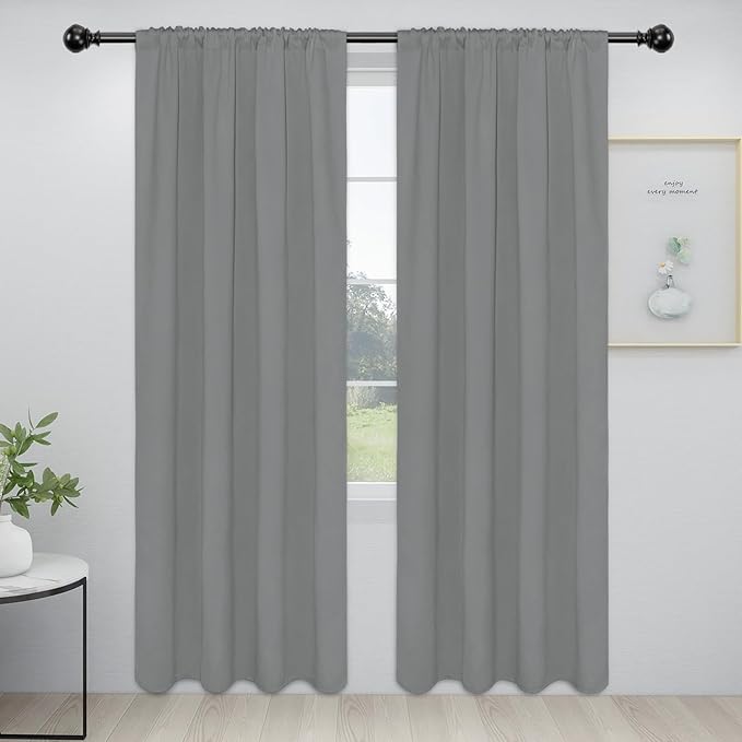 Easy-Going Rod Pocket Blackout Curtains for Bedroom, Room Darkening Window Curtains for Living Room, Thermal Insulated Noise Reduction Solid Window Drapes, 2 Panels(34x84 in, Light Gray) by Easy-Going