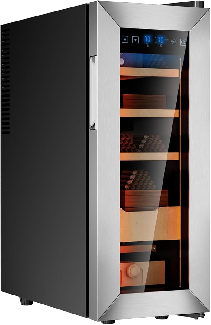 KingChii Upgrade 35L Temperature & Humidity Control Cabinet, Built-in Humidification System with Spanish Cedar Wood Shelves & Drawer Hygrometer Father's Day Gifts For Men by KingChii