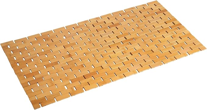 Bath Mat Bathroom Runner Long Large Rugs Floor Wood Shower Bathtub Waterproof Non Slip Accessories 16x34 Inch Easy to Clean, Natural, 1 pc by Fovlaurs