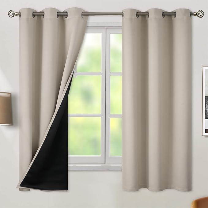 BGment Thermal Insulated 100% Blackout Curtains for Bedroom with Black Liner, Double Layer Full Room Darkening Noise Reducing Grommet Curtain (38 x 63 Inch, Cashmere, 2 Panels) by BGment