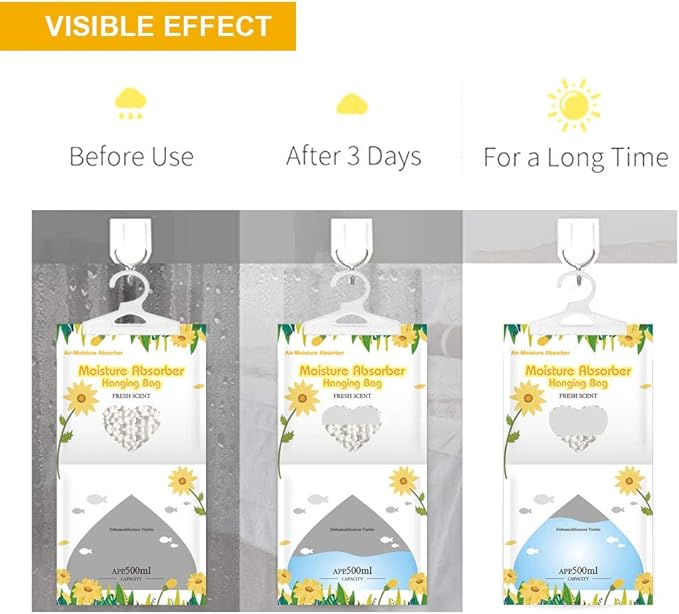CANAGER Hanging Moisture Absorber, Fresh Scent Moistureproof Desiccant Hanging Bag，Dehumidifier Bag (8 packs) Hanging Closet Dehumidifier Bags, Moisture Absorb 12.5 oz - Image 7