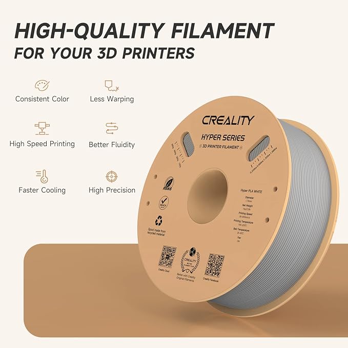 Official CREALITY Hyper PLA Filament 1.75mm, High Speed PLA 30-600mm/s 3D Printer Filament, Dimensional Accuracy +/-0.02mm, Fit Most FDM 3D Printers, 1KG(2.2lbs) Spool Gray - Image 3