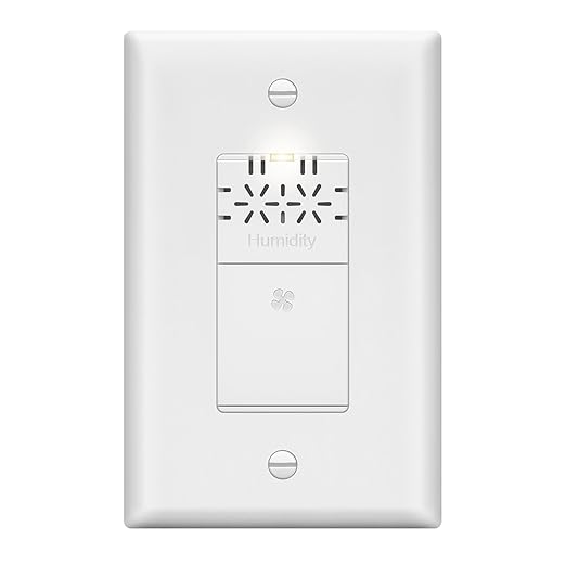LIDER No Neutral Wire Required Humidity Sensor Switch, Automatic Humidity Detection, Air Circulator, Bathroom Fan Automated Control, Adjustable Timing, 1-Pole, UL Listed, White, Wall Plate Included by LIDER