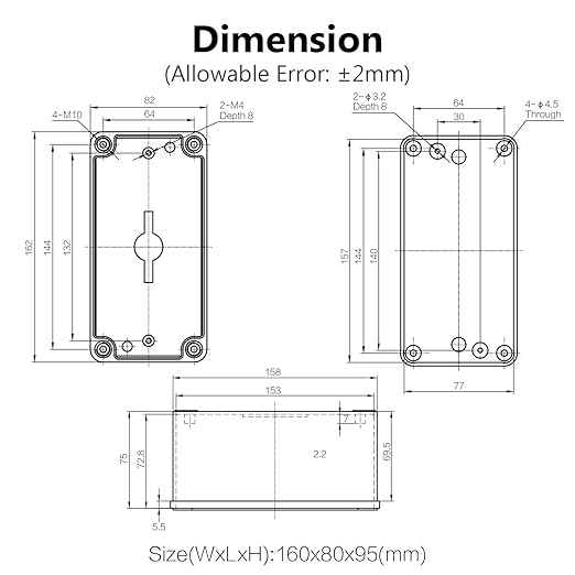 LeMotech Junction Box IP67 Waterproof Dustproof ABS Plastic Project Box for Electrical Outdoor Enclosure Gray 6.3 x 3.1 x 3.7 inch (160 x 80 x 95 mm) - Image 6