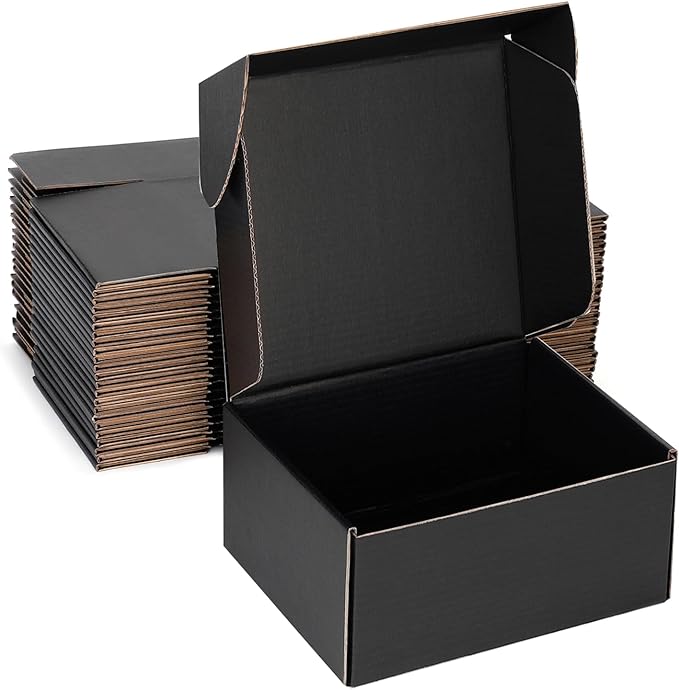 Small Shipping Boxes 8x6x4 Inch (25 Pack) - Sturdy Black Corrugated Cardboard Boxes for Small Business, Ecommerce, Mailing & Packaging | Recyclable Gift & Storage Boxes by DUZCLI