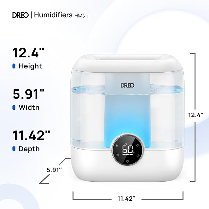 DREO 6L Top Fill Humidifiers for Bedroom, 60H Runtime 28 dB Quiet Supersized Cool Mist Air Humidifiers for Large Room, Baby Nursery, Plant, Indoor, Night Light, Easy to Clean, Precise Humidity Control - Image 8