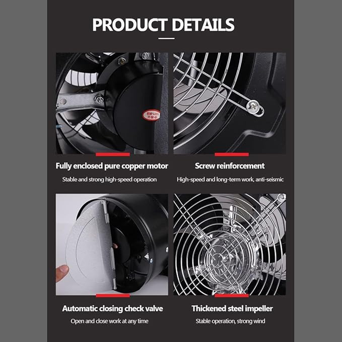 4 inch Exhaust Fan Metal Iron Ventilation Extractor, Silence with Anti-backflow Check Valve Window and Wall Mount Vent Fans for Home Office Kitchen Bathroom Grow Tent Garage - Image 7