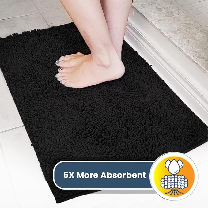 Muddy Mat® Pack of 3 Highly Absorbent Microfiber Dog Door Mat and Pet Rug, Non Slip Thick Washable Area Mat Soft Chenille for Kitchen Bathroom Bedroom and Outdoor - Black Small, Medium & Large - Image 4