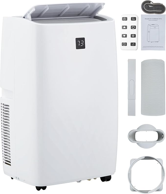14,000 BTU Portable AC Unit– 4-in-1 Portable Air Conditioner with Cooling, Dehumidifier, Fan & Sleep Mode for Rooms Up to 700 Sq.Ft, Remote Control, LED Display, 24H Timer, White-3033 by Unknown