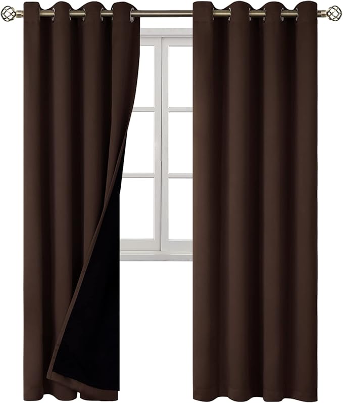 BGment 100% Blackout Curtains for Bedroom Window 84 Inch Length 2 Panels Set, Thermal Insulated Full Light Blocking Grommet Drapes for Living Room Darkening with Black Liner, 52 Inch Wide Each, Brown - Image 8