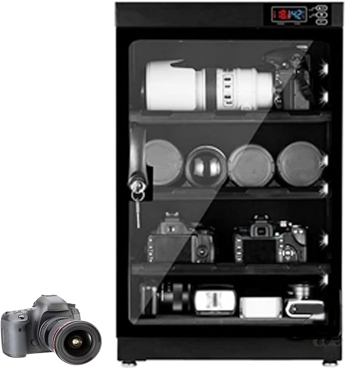 INTBUYING Camera Dry Cabinet 80L Electronic Dry Cabinet for Camera Lens Storage with Lock 4 Layers Intelligent Temperature Humidity LED Screen Noiseless by INTBUYING