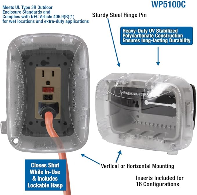 Intermatic WP5100C Weatherproof Electrical Box - Single Gang, Versatile Outdoor Outlet Cover - Secure Design for Outdoor GFCI Outlets, Durable Plug Cover - 2 Pack - Image 2