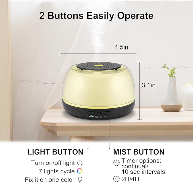 300ML Essential Oil Diffuser - 8-Hour Aromatherapy with Remote Control, 7-Color LED Lights, 4 Timer Settings for Home - Image 5