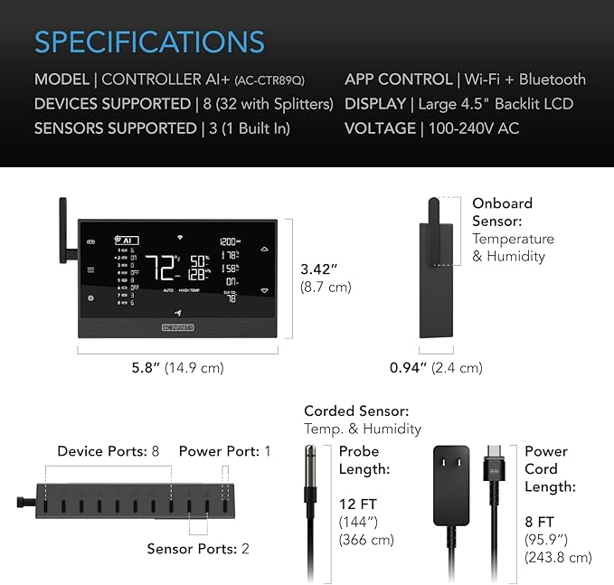 AC Infinity Controller AI+ Environmental Controller, Dynamic AI Controls Grow Devices, Insights Alerts Data Analysis w/ WiFi App, Programmable Dual-Zone VPD Temperature Humidity Automations - Image 7