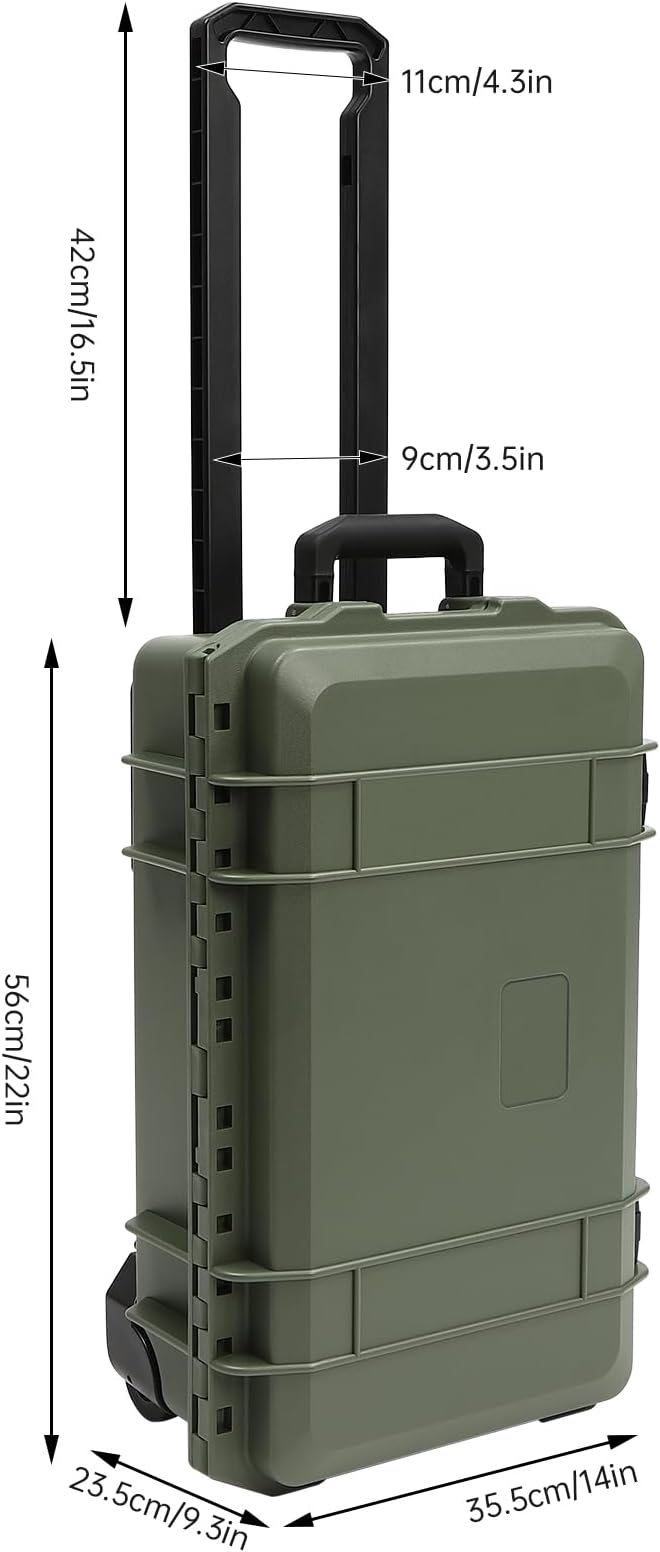 22" Weatherproof Hard Case Rolling Waterproof Case Dry Box with Foam Protective Cases Shockproof Hard Travel Cases For Cameras Lenses Electronic Equipment (Green) - Image 2