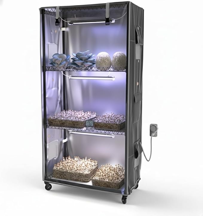 Mushroom Grow Tent with T8 Grow Light Timer - Indoor Greenhouse for Mushrooms, Monotub Fruiting Chamber with Humidity Control, Full Spectrum Light Monitoring Window - 600D Waterproof Oxford Fabric by MOLLYAIR