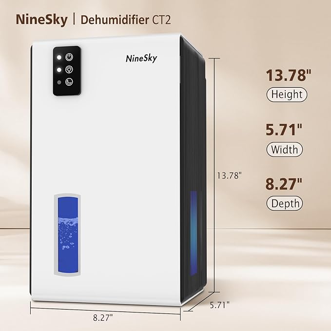 NineSky Dehumidifiers for Home, 95 OZ Water Tank, (1000 sq.ft) Dehumidifiers for Bathroom Bedroom Basement with Auto Shut Off,7 Colors LED Light(White) - Image 2